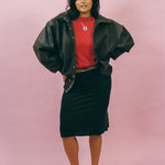 black cupro polyester low rise fitted flare skirt