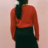 black cupro polyester low rise fitted flare skirt