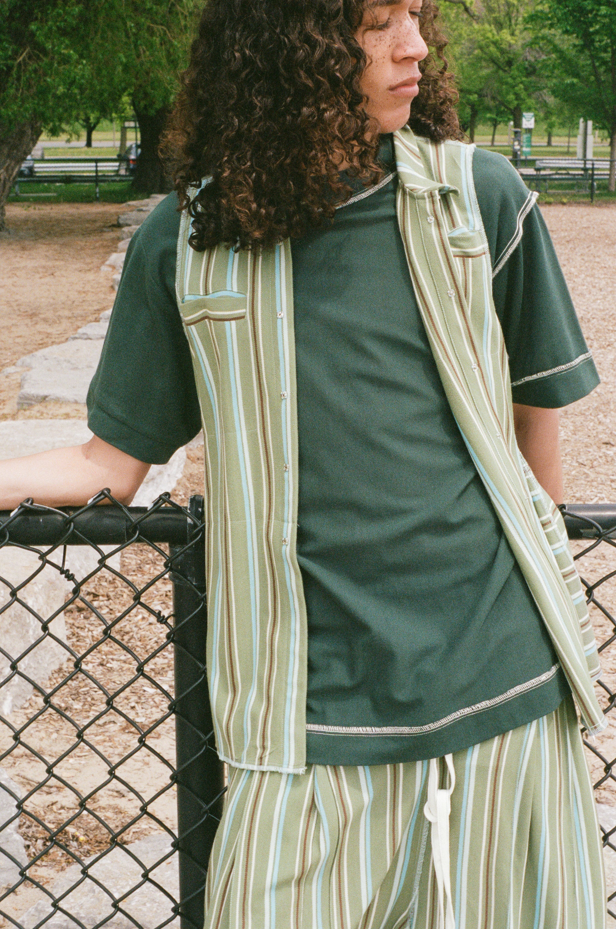green stripe jersey pique sando vest