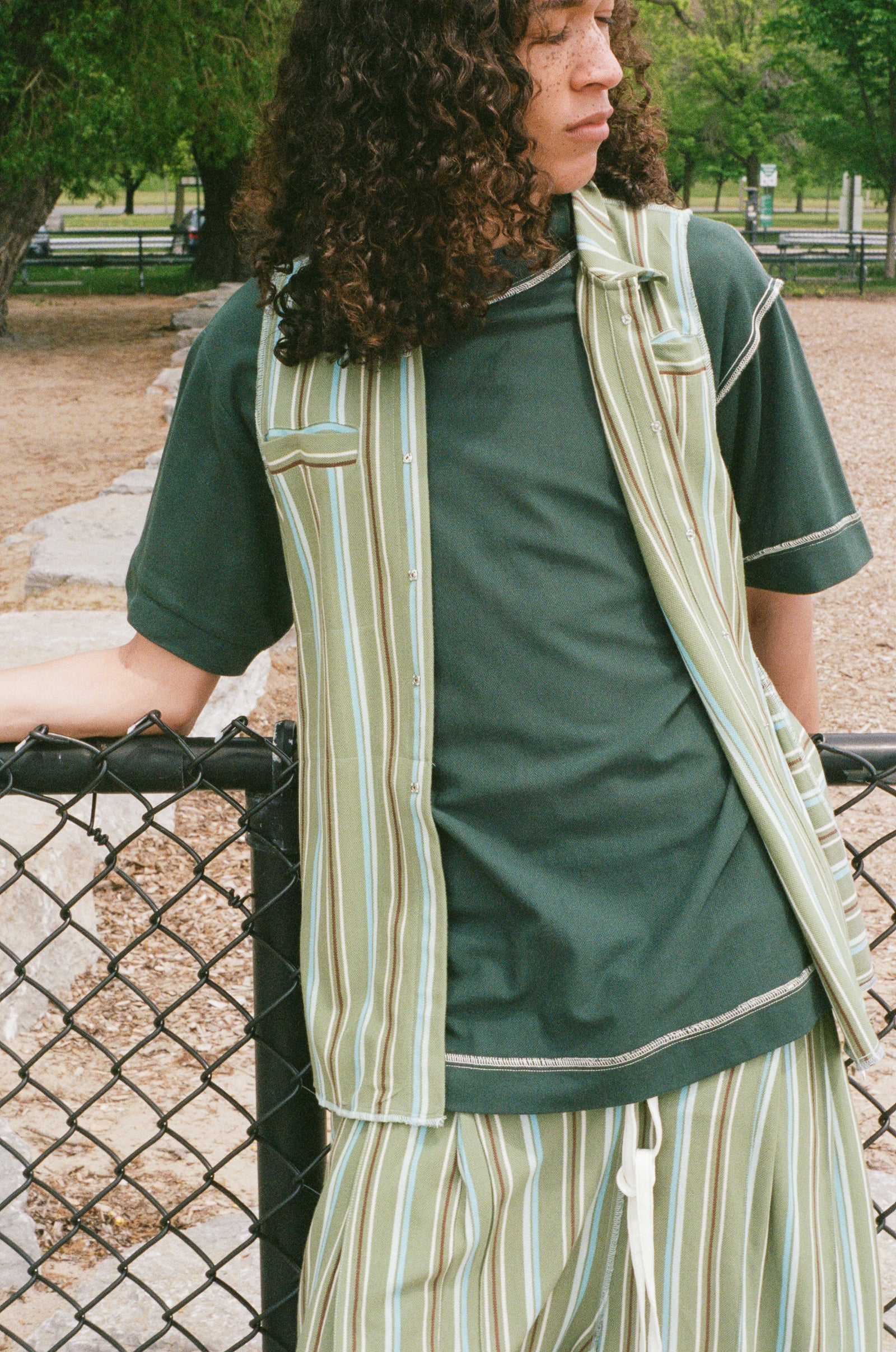 green stripe jersey pique sando vest