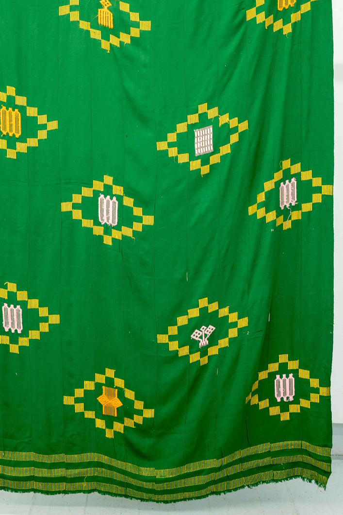 green cotton yellow diamond motif kente cloth