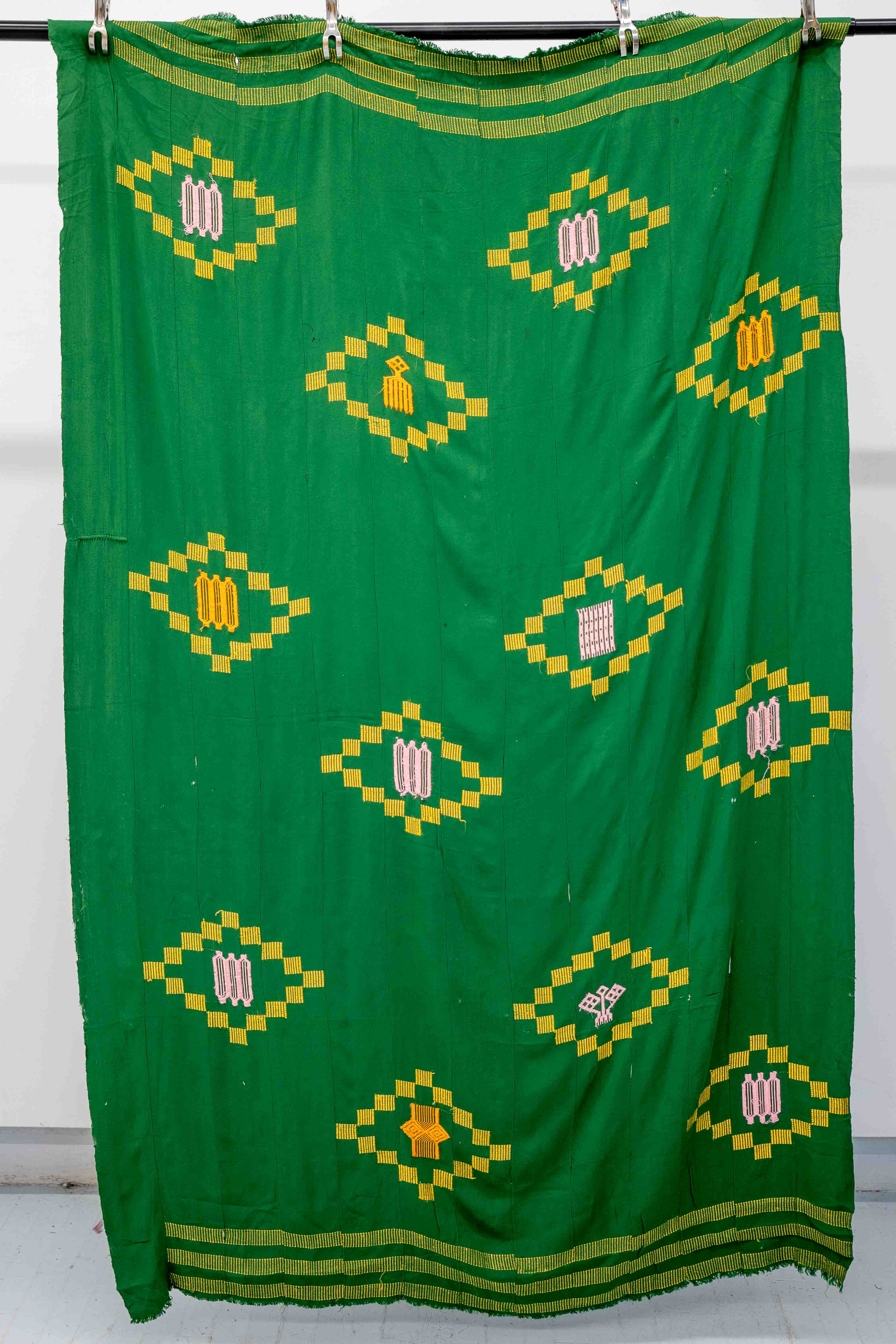 green cotton yellow diamond motif kente cloth