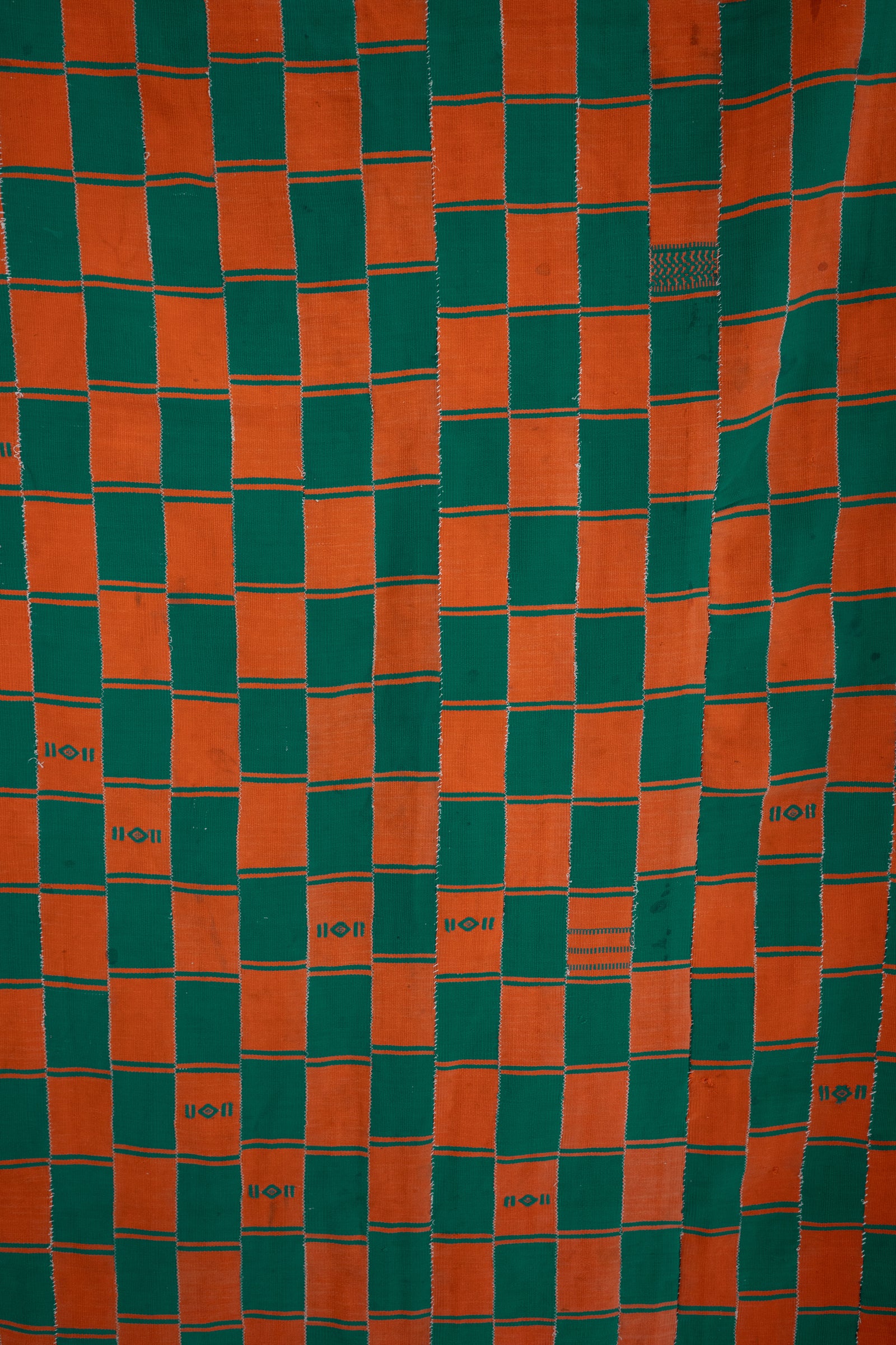 VINTAGE EWE KENTE IN ORANGE/GREEN CHECKER