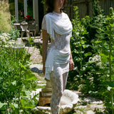 DOSANIA DRESS IN WHITE AND WHITE LACE