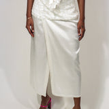 BEADED WAISTBAND WRAP SKIRT IN WHITE