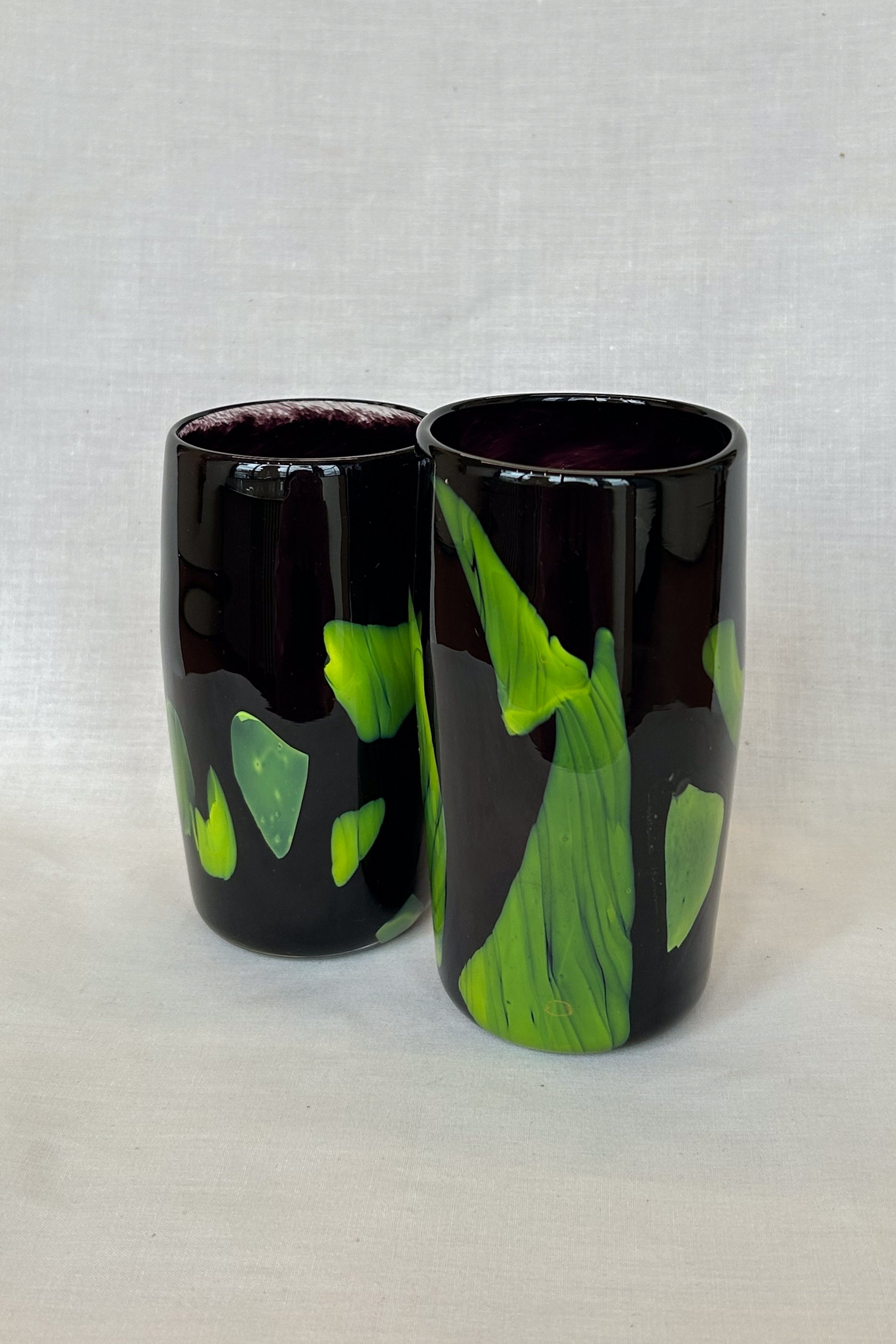 dark purple neon yellow handblown glass tumbler
