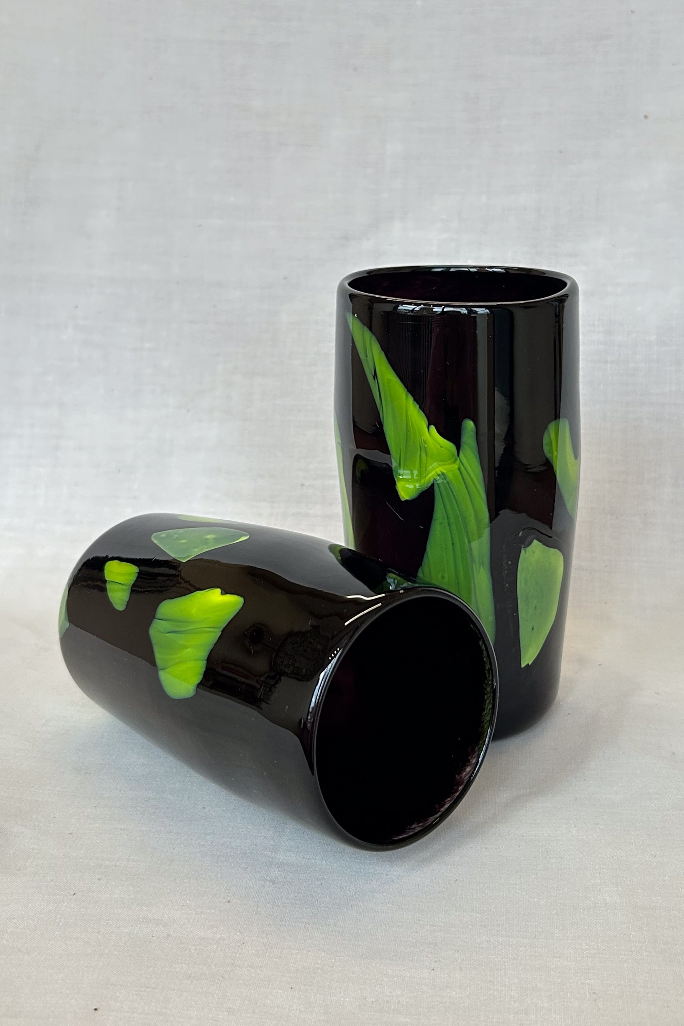 dark purple neon yellow handblown glass tumbler