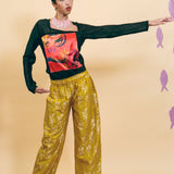 yellow silk cotton silver jacquard brocade boxing pant