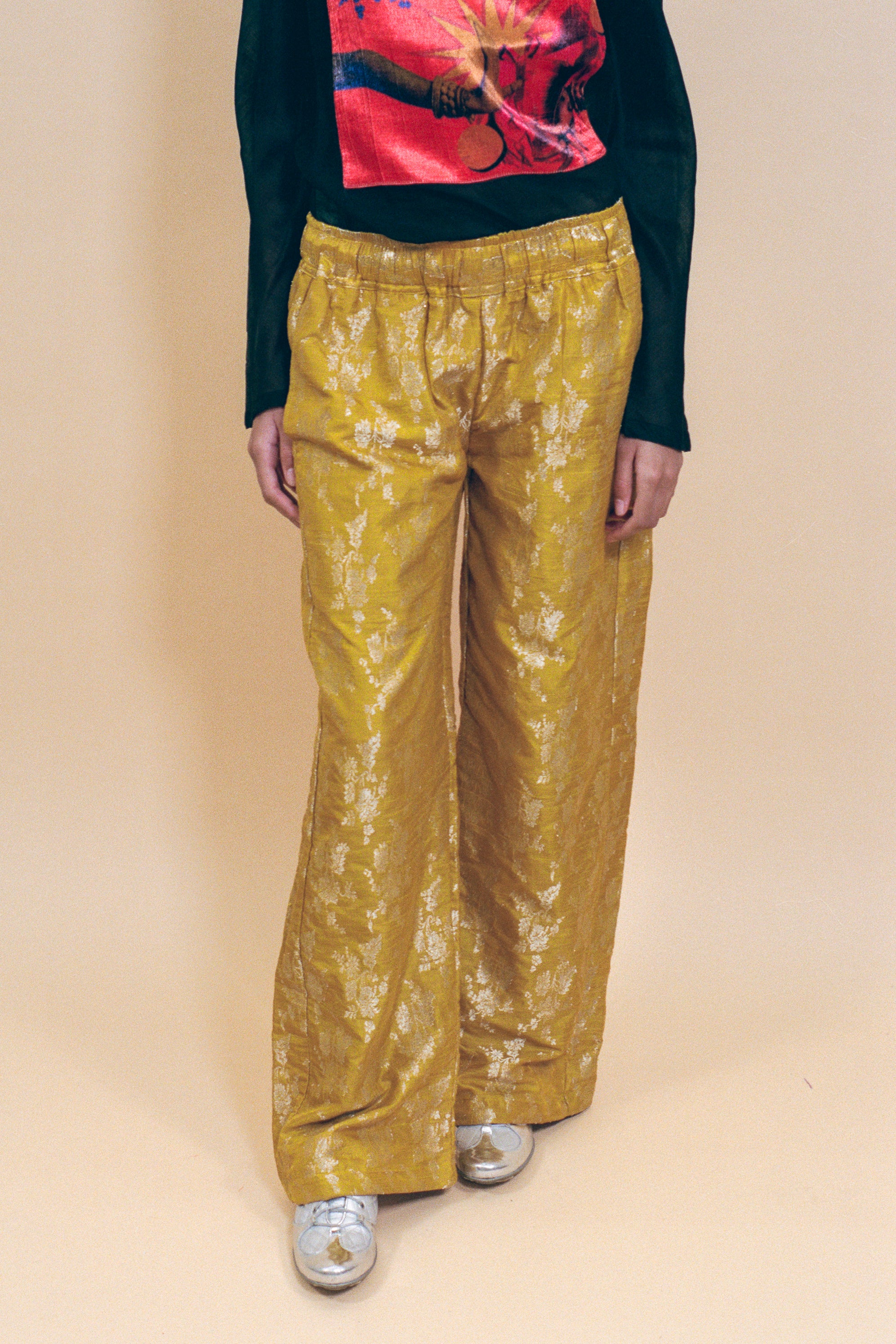 yellow silk cotton silver jacquard brocade boxing pant