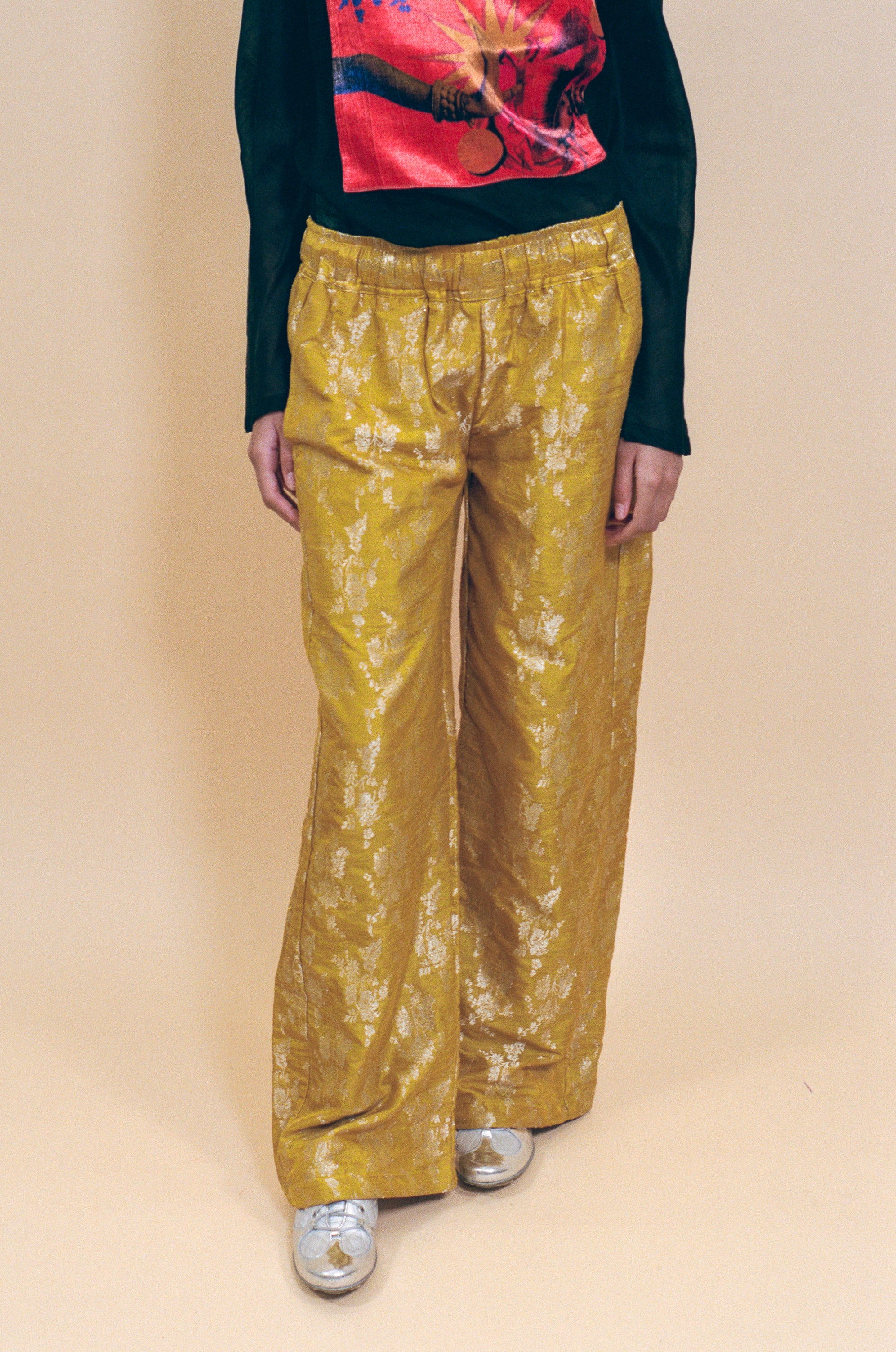 yellow silk cotton silver jacquard brocade boxing pant