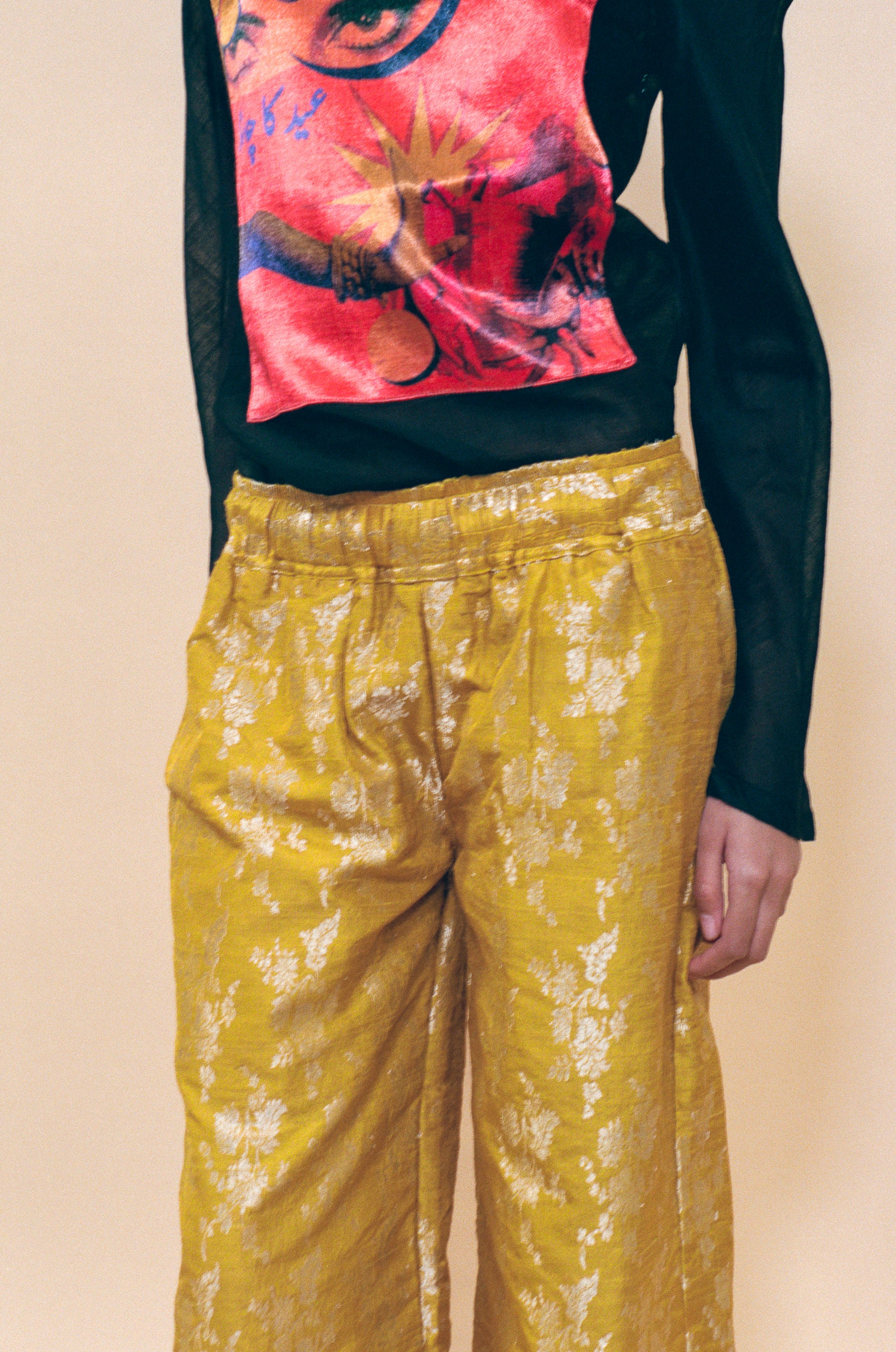 yellow silk cotton silver jacquard brocade boxing pant