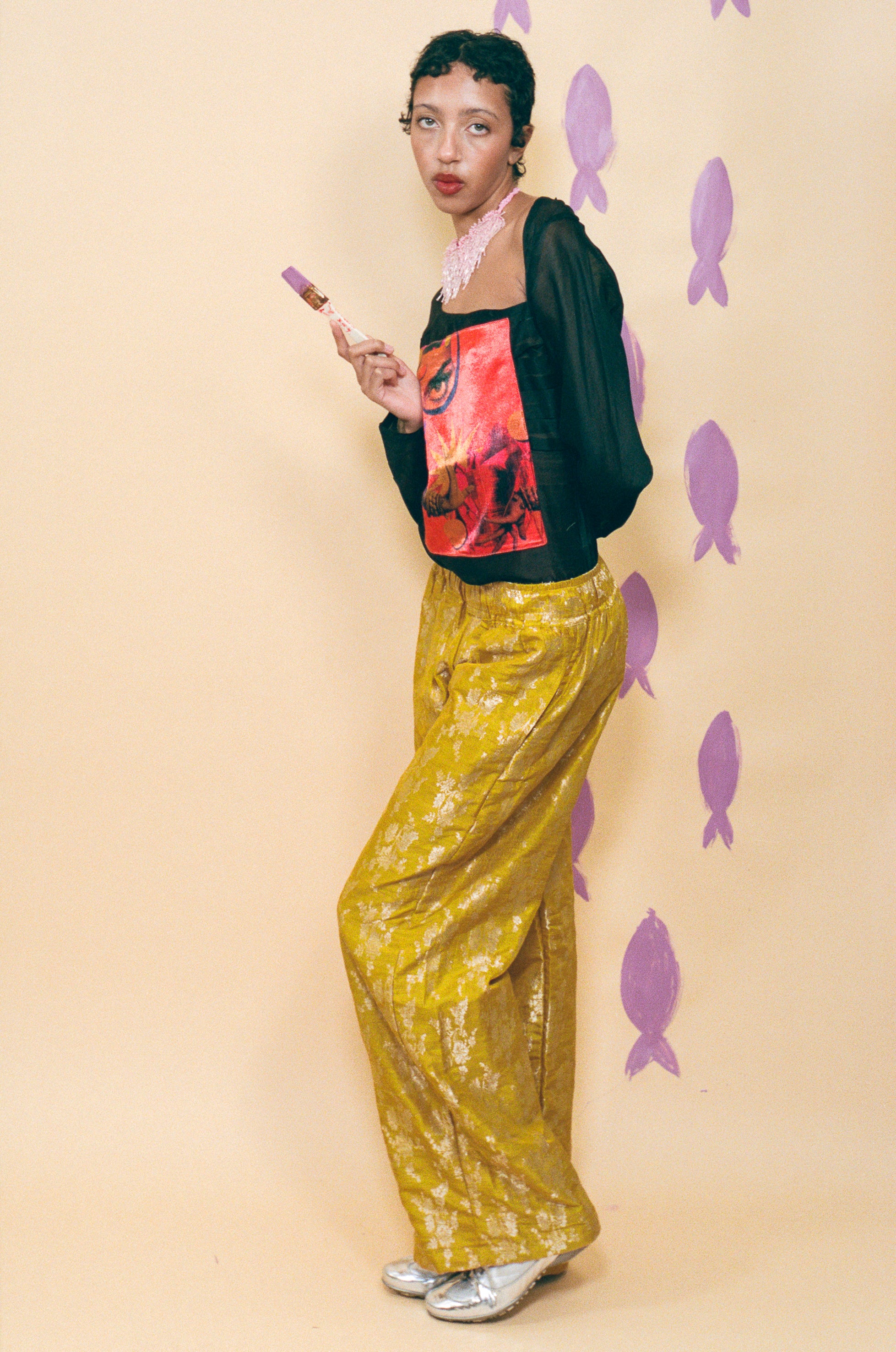 yellow silk cotton silver jacquard brocade boxing pant