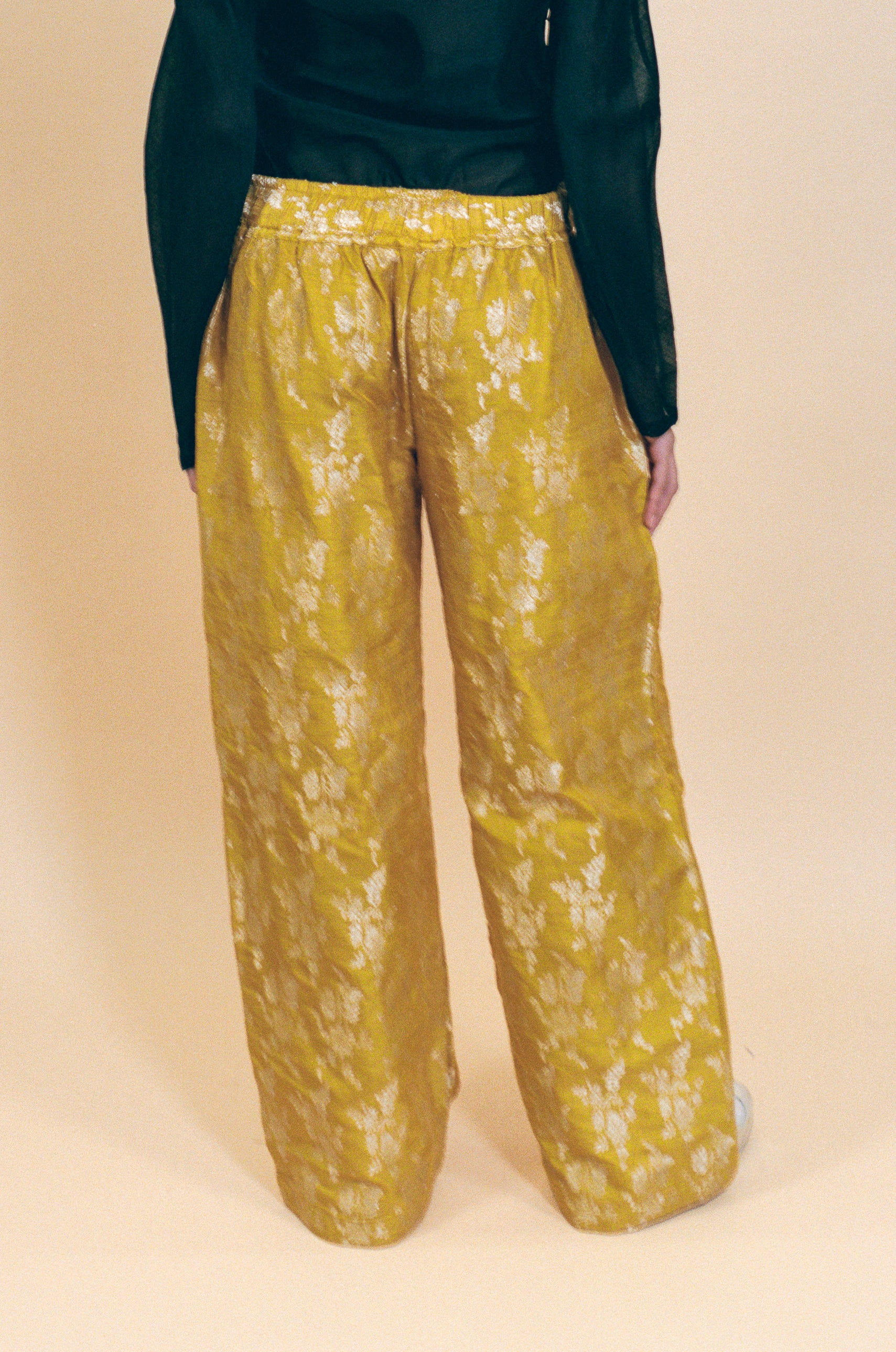 yellow silk cotton silver jacquard brocade boxing pant