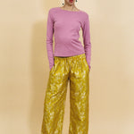yellow silk cotton silver jacquard brocade boxing pant