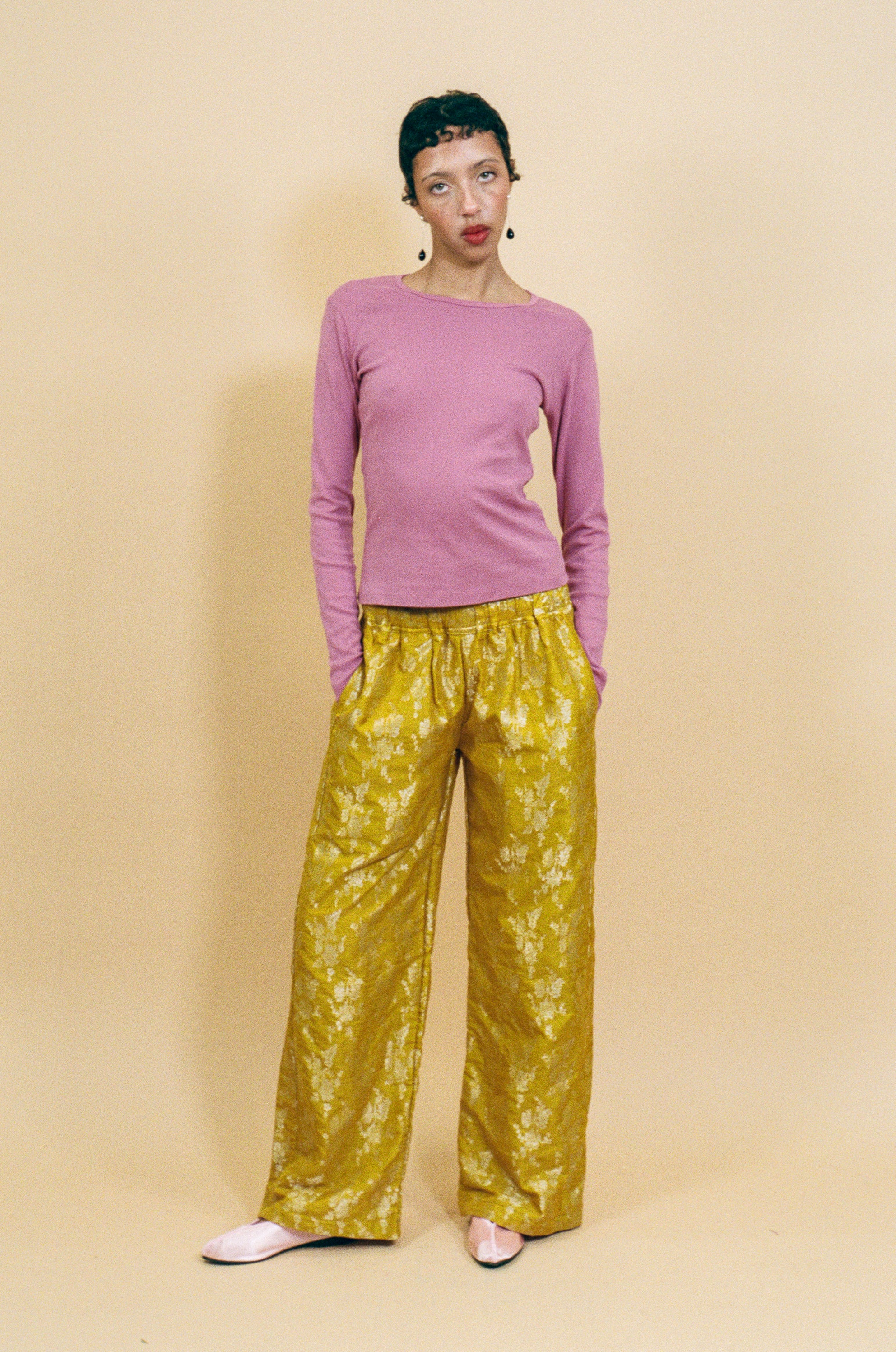 yellow silk cotton silver jacquard brocade boxing pant