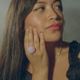 milky pink opaline glass cabochon ring 