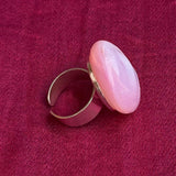 milky pink opaline glass cabochon ring 