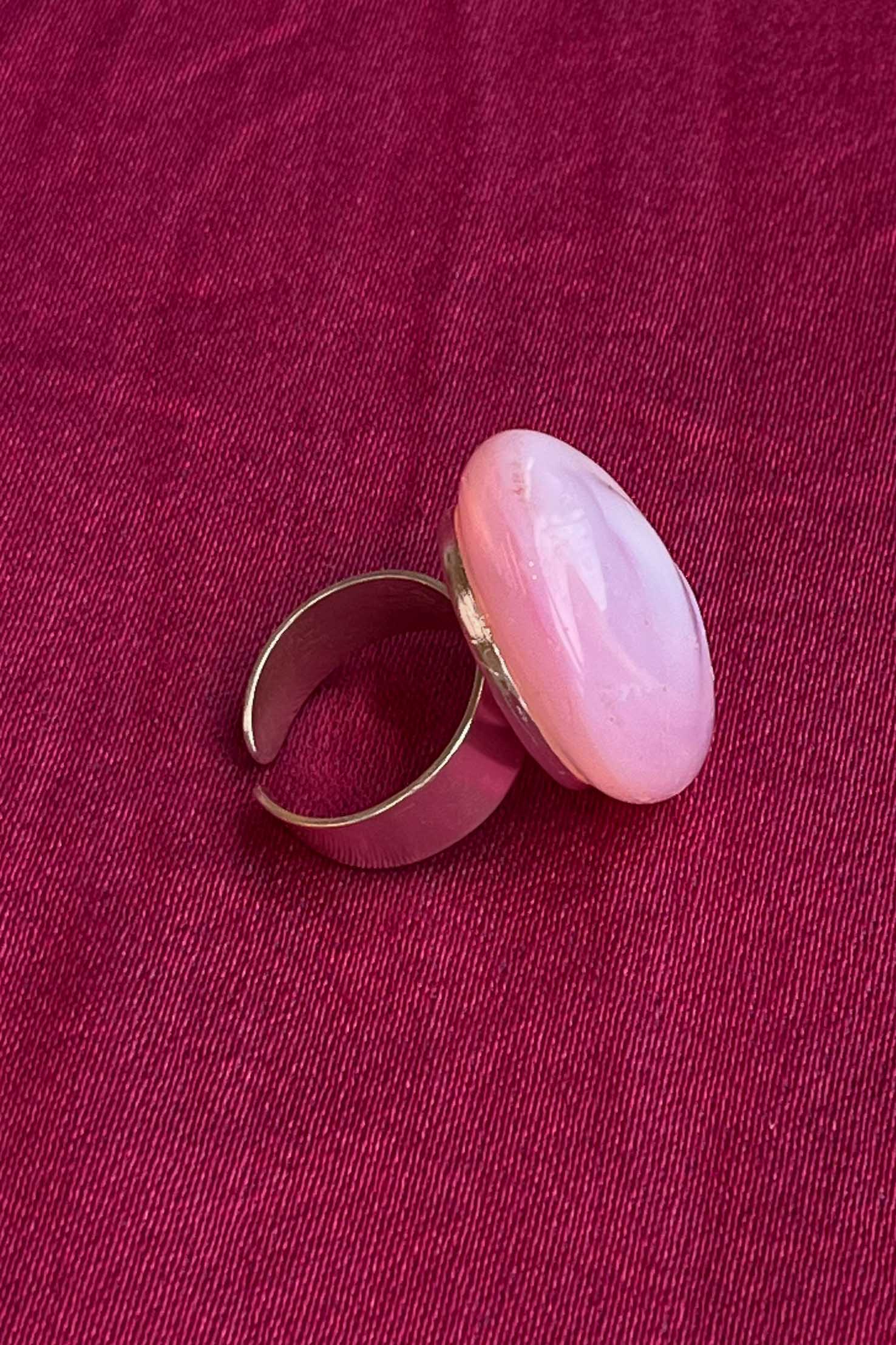 milky pink opaline glass cabochon ring 