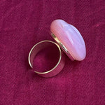 milky pink opaline glass cabochon ring 