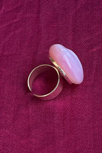 milky pink opaline glass cabochon ring 