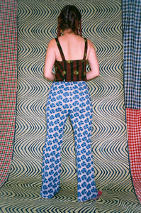 GOLGOLI PANTS IN DUSTY PINK AND BLUE FLORAL JACQUARD