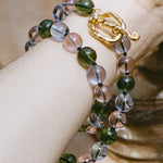 multi coloured glass beaded necklace on silk thread