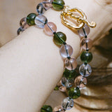 multi coloured glass beaded necklace on silk thread