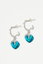 Load image into Gallery viewer, SILVER JUICY HOOPS WITH BLUE HEARTS