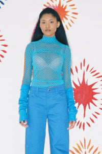 SPLIT TURTLENECK IN TURQUOISE/CARROT