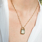 brass paperclip chain necklace with purse pendant