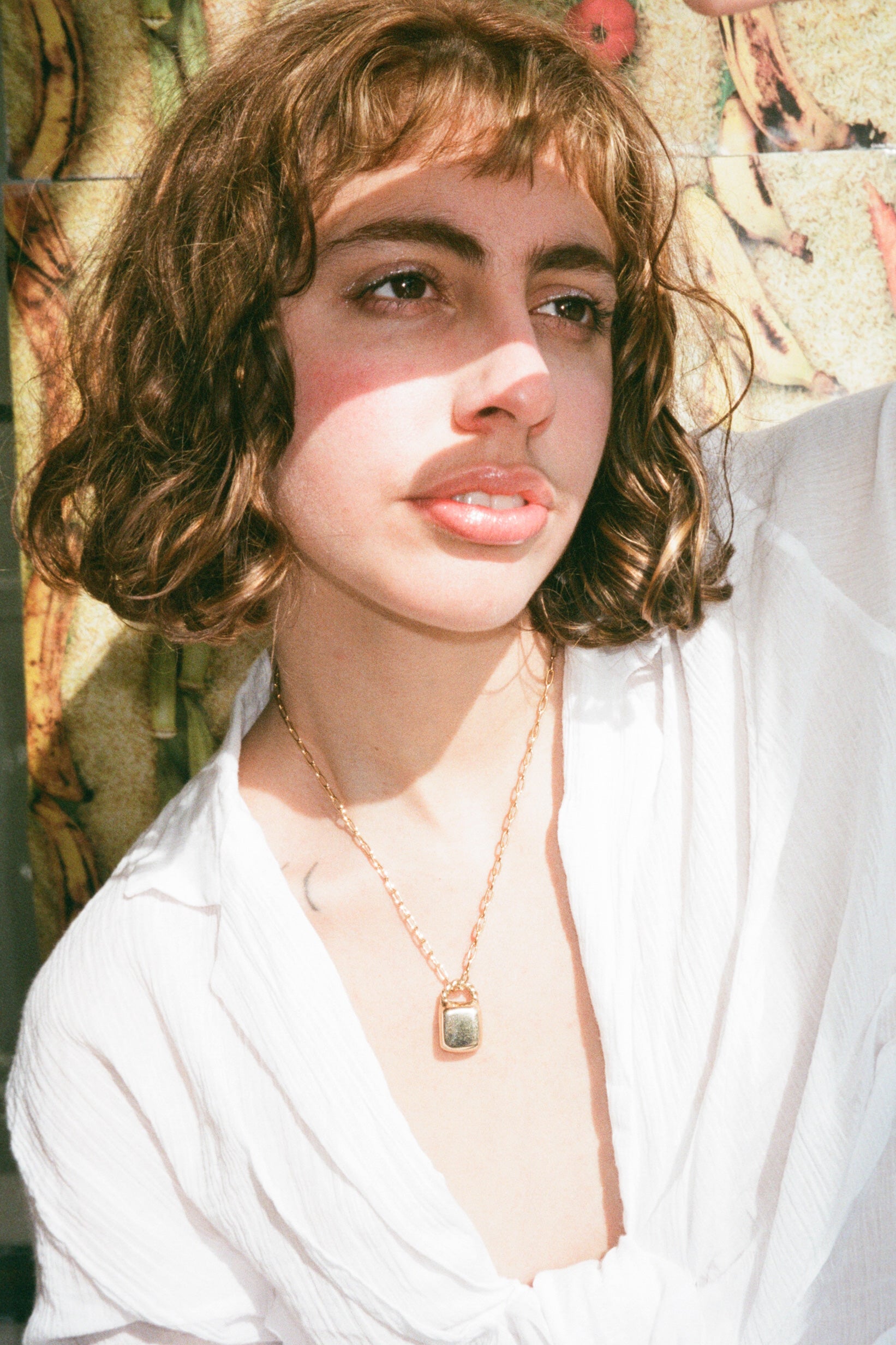 brass paperclip chain necklace with purse pendant