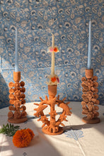 Load image into Gallery viewer, OAXACAN RED CLAY CANDLESTICK HOLDER WITH FLOWERS