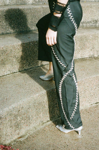 COTTON DOUBLE HELIX TROUSERS IN BLACK WITH CREAM STITCHING