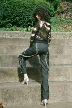 Load image into Gallery viewer, COTTON DOUBLE HELIX TROUSERS IN BLACK WITH CREAM STITCHING
