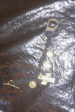 Load image into Gallery viewer, crocheted chain bracelet in charcoal with brass coins