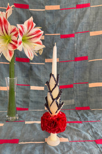 black white and red scales beeswax candle