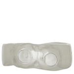 silver textured band ring with clear glass stones