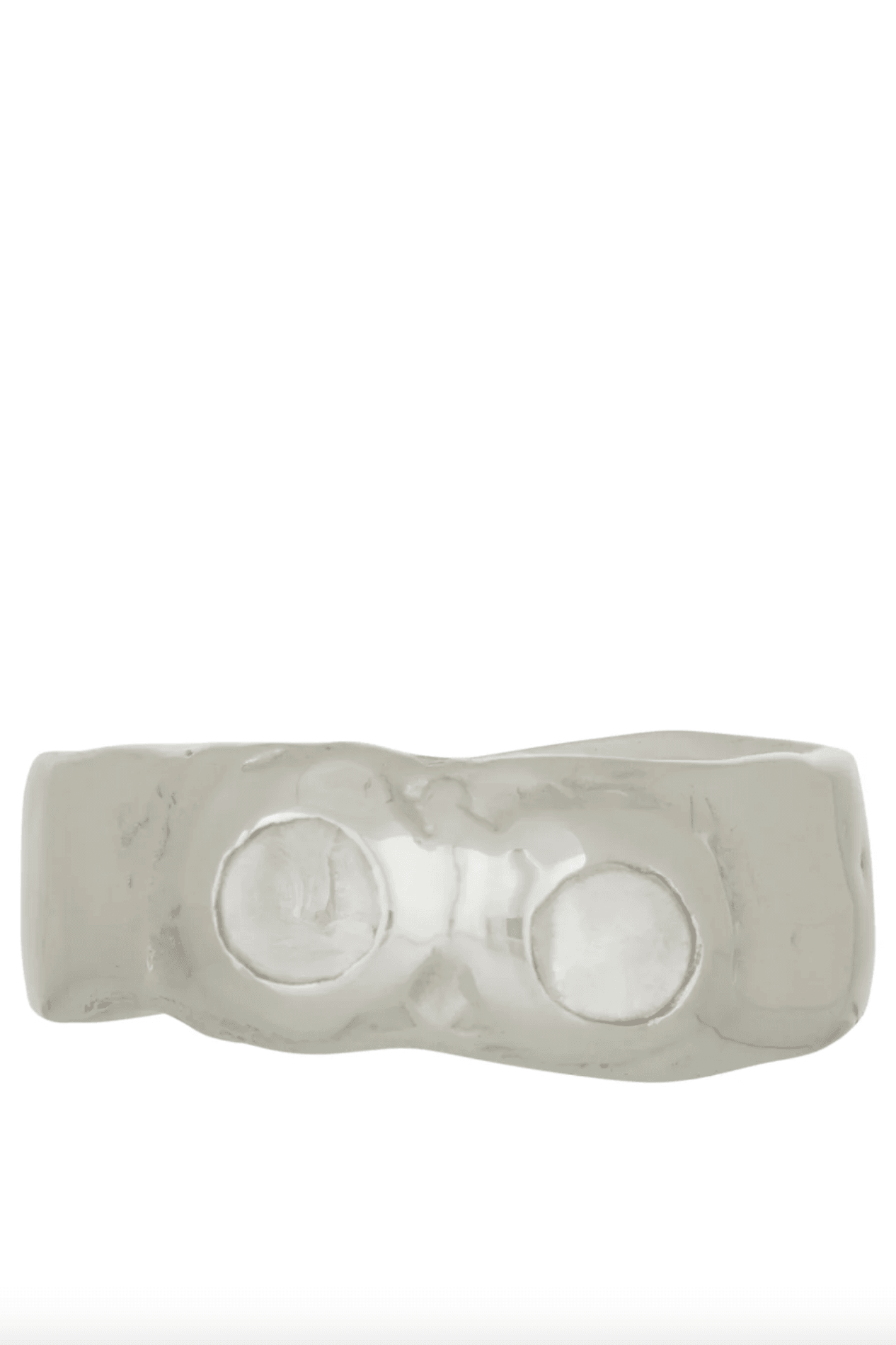 silver textured band ring with clear glass stones