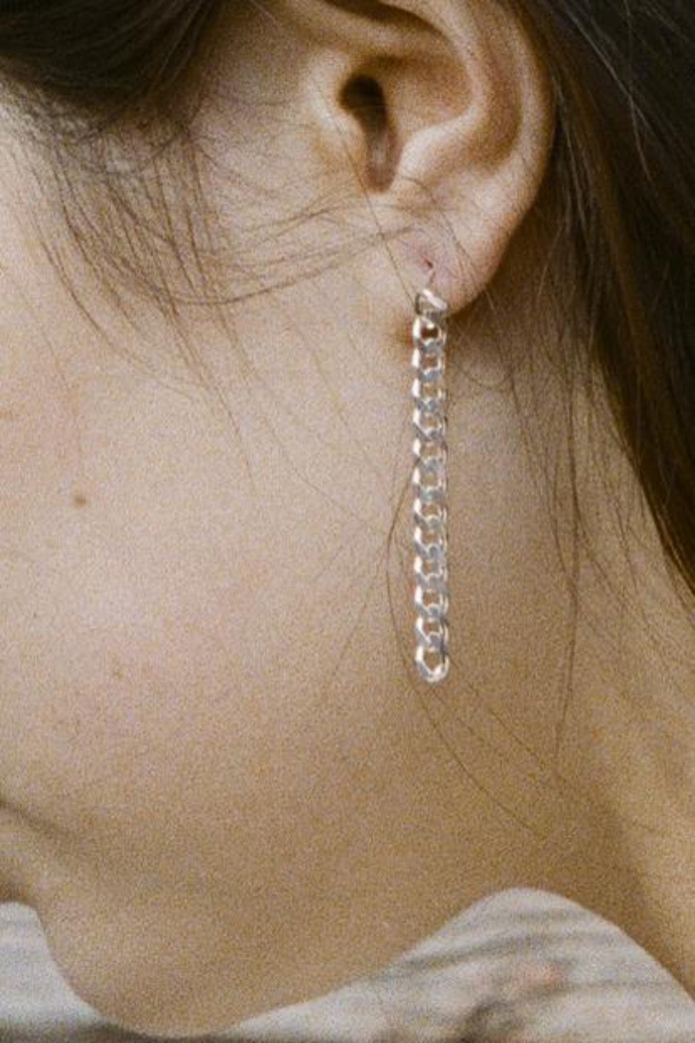 grungy glam sterling silver hanging chain stud earrings