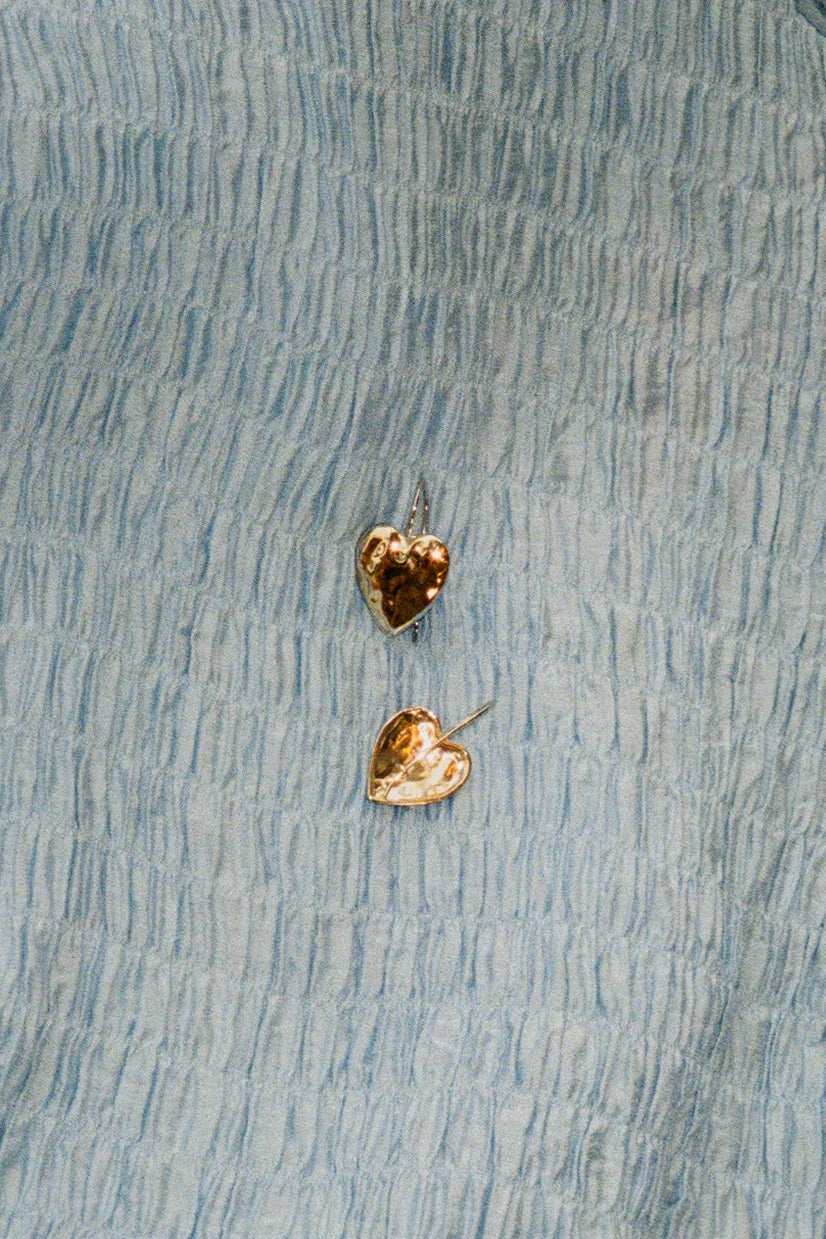 18k plated textured heart drop earrings