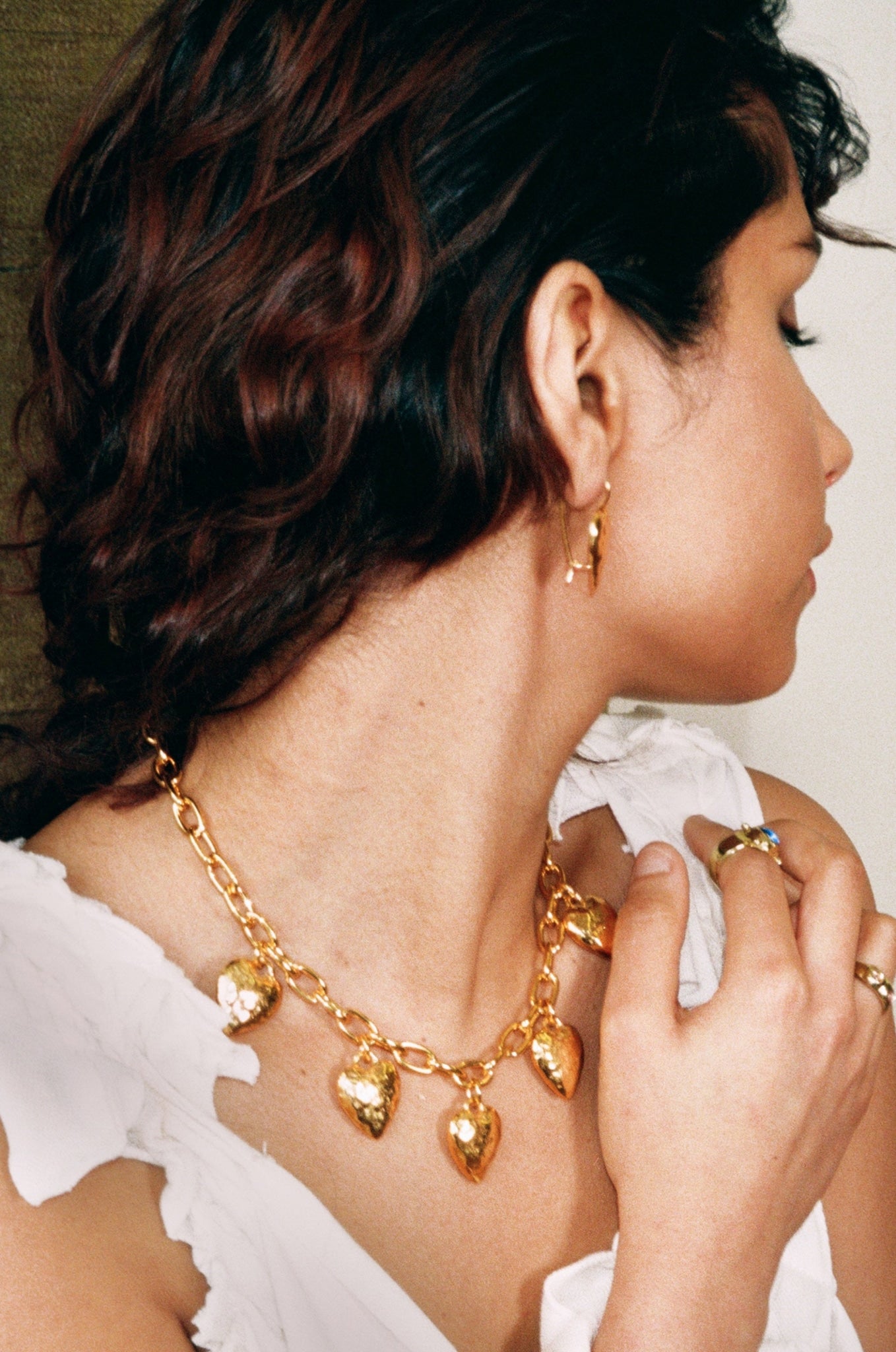 18k plated textured heart drop earrings