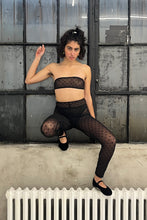 Load image into Gallery viewer, strapless tube bra in black mesh black polkadots