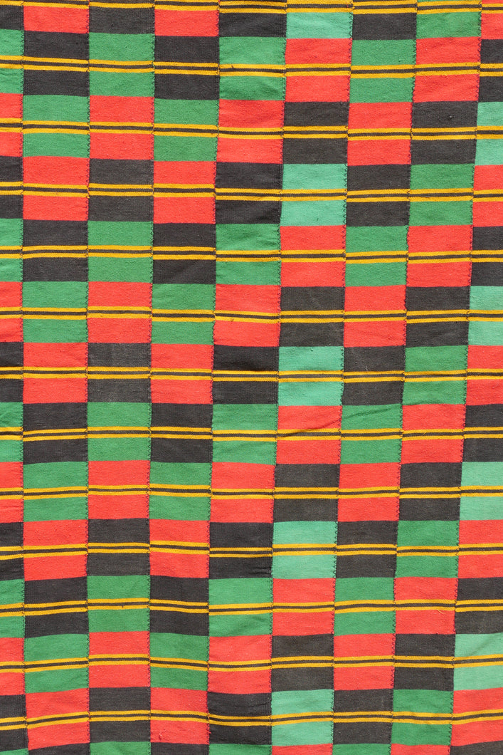 Large Checkered Ewe Kente Cloth in Red/Black/Green/Yellow