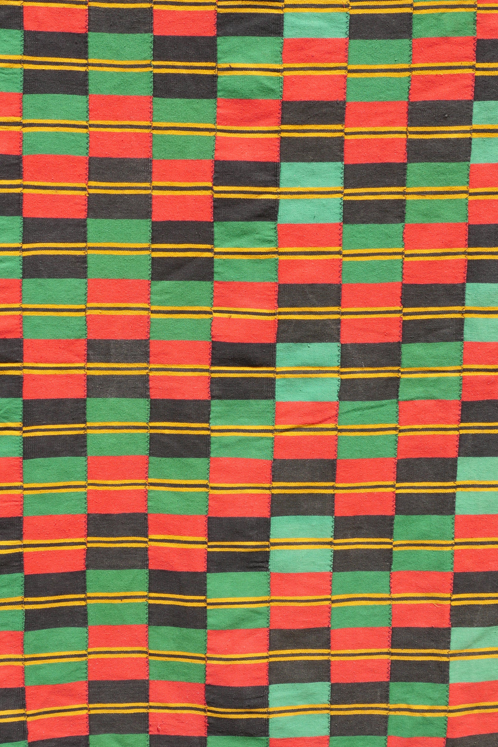 Large Checkered Ewe Kente Cloth in Red/Black/Green/Yellow