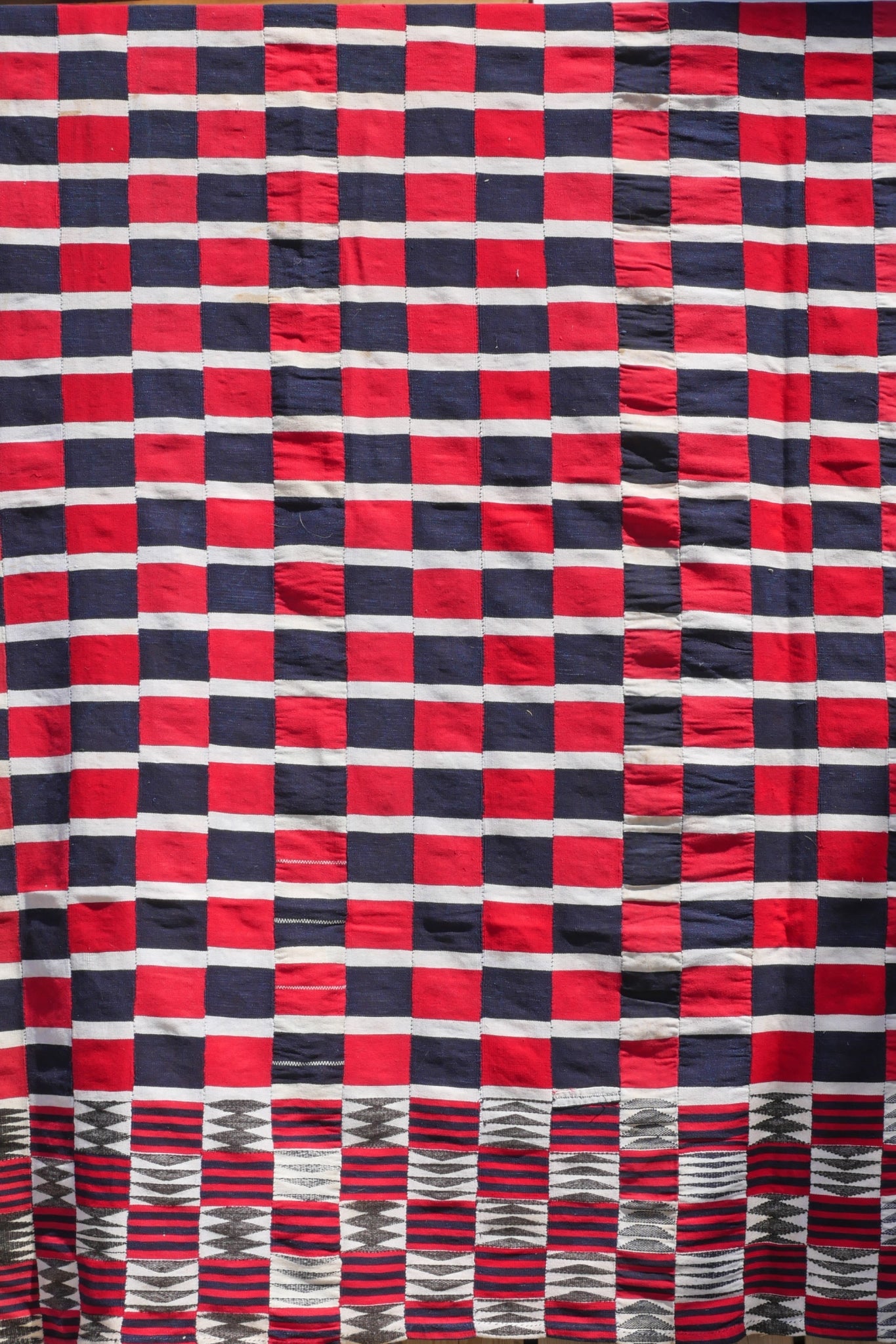 Early 20th century EWE KENTE - RED BLUE WHITE CHECKER - 100% SILK SHOP