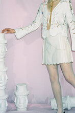 Load image into Gallery viewer, white antique linen flared mini skirt with embroidery
