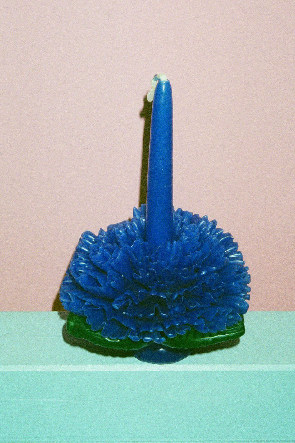 mini blue cabbage beeswax candle