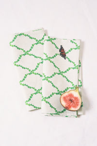 handmade cloth napkins in green with butterfly