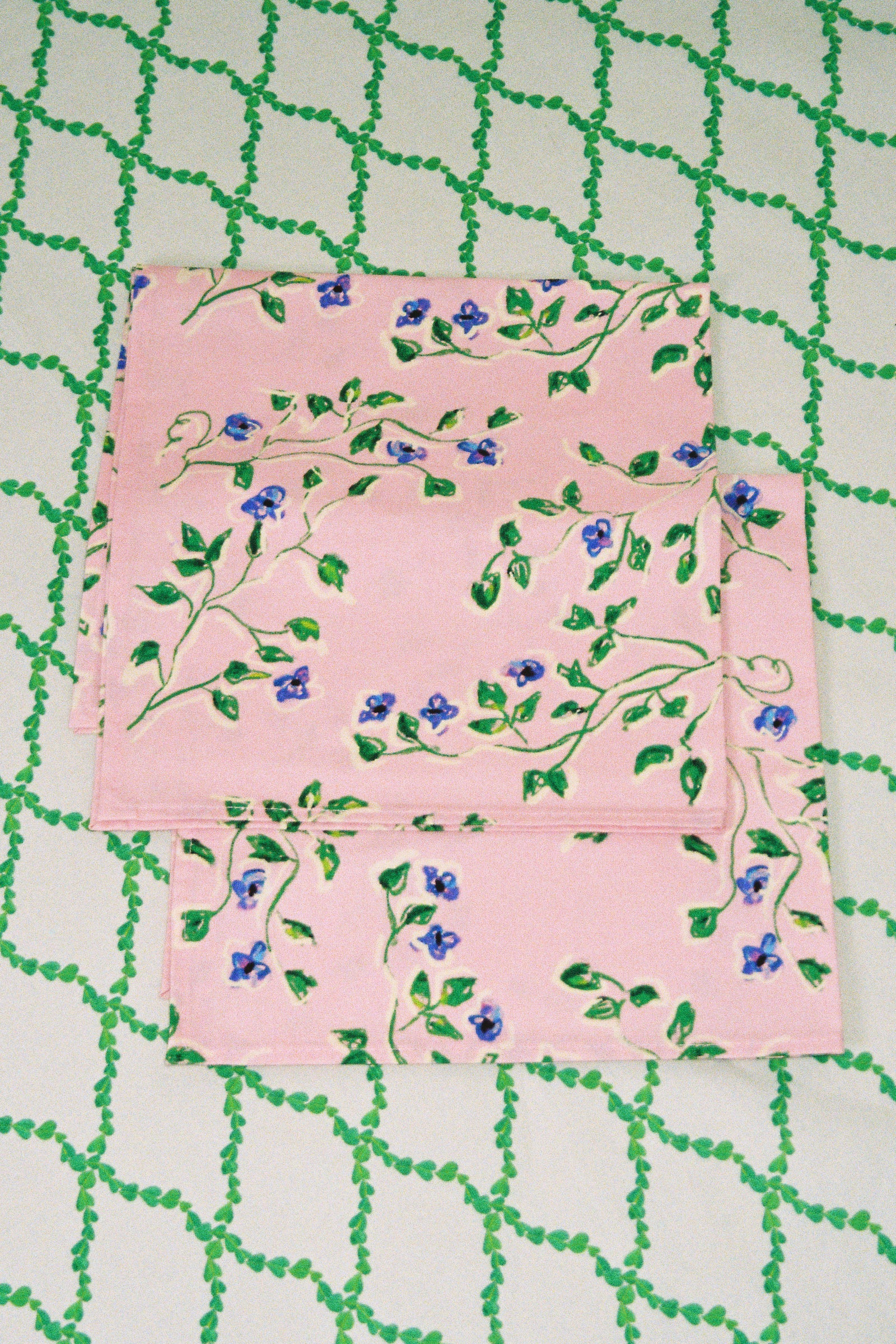 hand painted cloth napkins in pink and flora