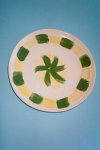 ceramic handmade plate with green and yellow design